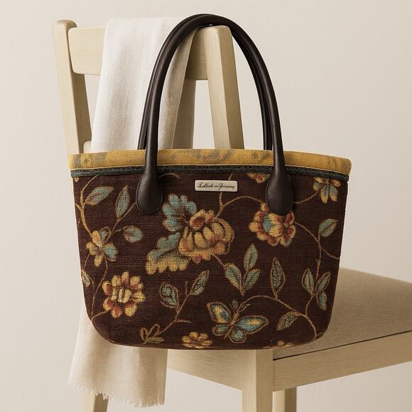Vintage Isabella’s Journey Tapestry Tote Bag Brown Floral Butterfly 12x9 NWOT - Picture 1 of 11